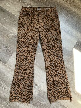 DL1961 Bridget Cropped High Rise Bootcut Leopard Print Pants - Brown & Black